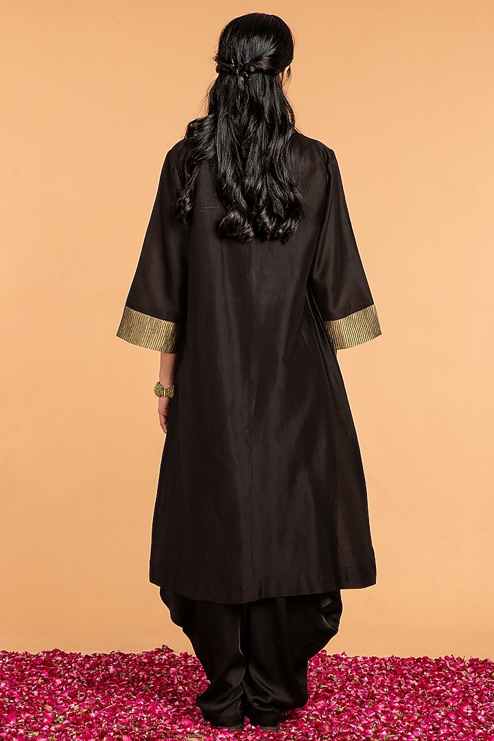 Black Modal Satin Zari Striped Tunic by Vasstram at Pernia's Pop Up Shop