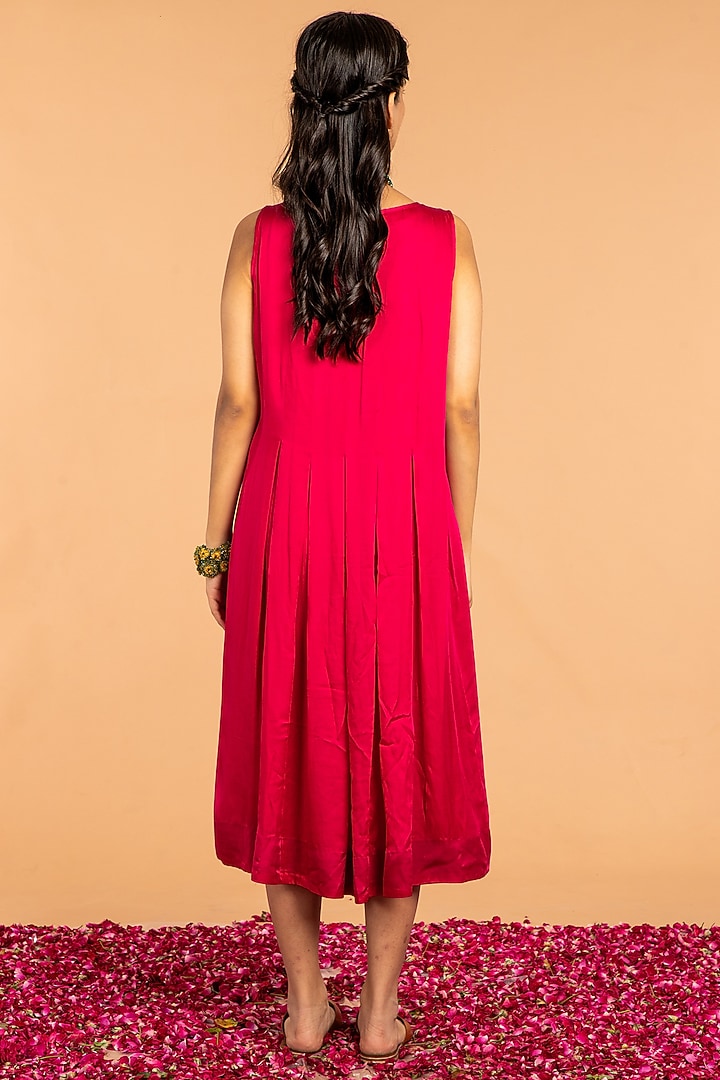 Pink Mosal Satin Pleated Maxi Summer Dress by Vasstram at Pernia's Pop Up Shop