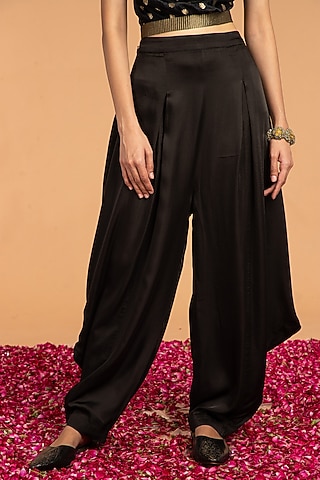 Black Modal Satin Dhoti Pants by Vasstram