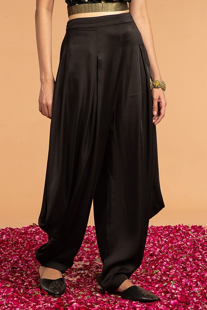 Black Modal Satin Dhoti Pants by Vasstram at Pernia's Pop Up Shop