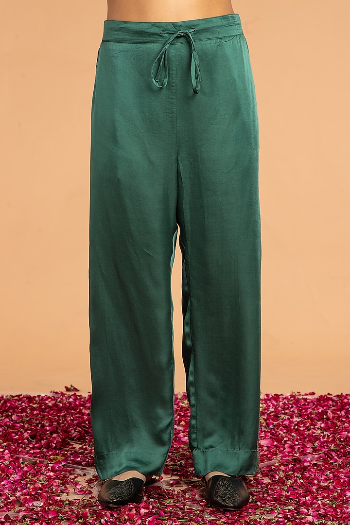 Emerald Green Modal Satin Pants by Vasstram