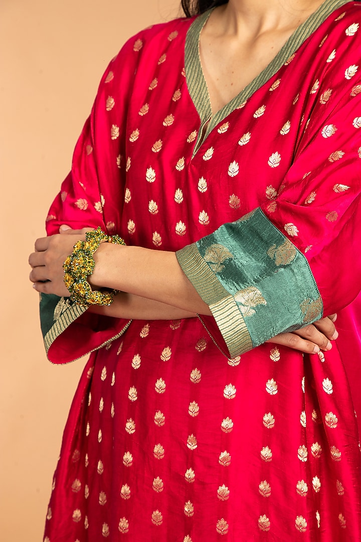 Rani Pink Mashru Boota Embroidered Kaftan by Vasstram at Pernia's Pop Up Shop