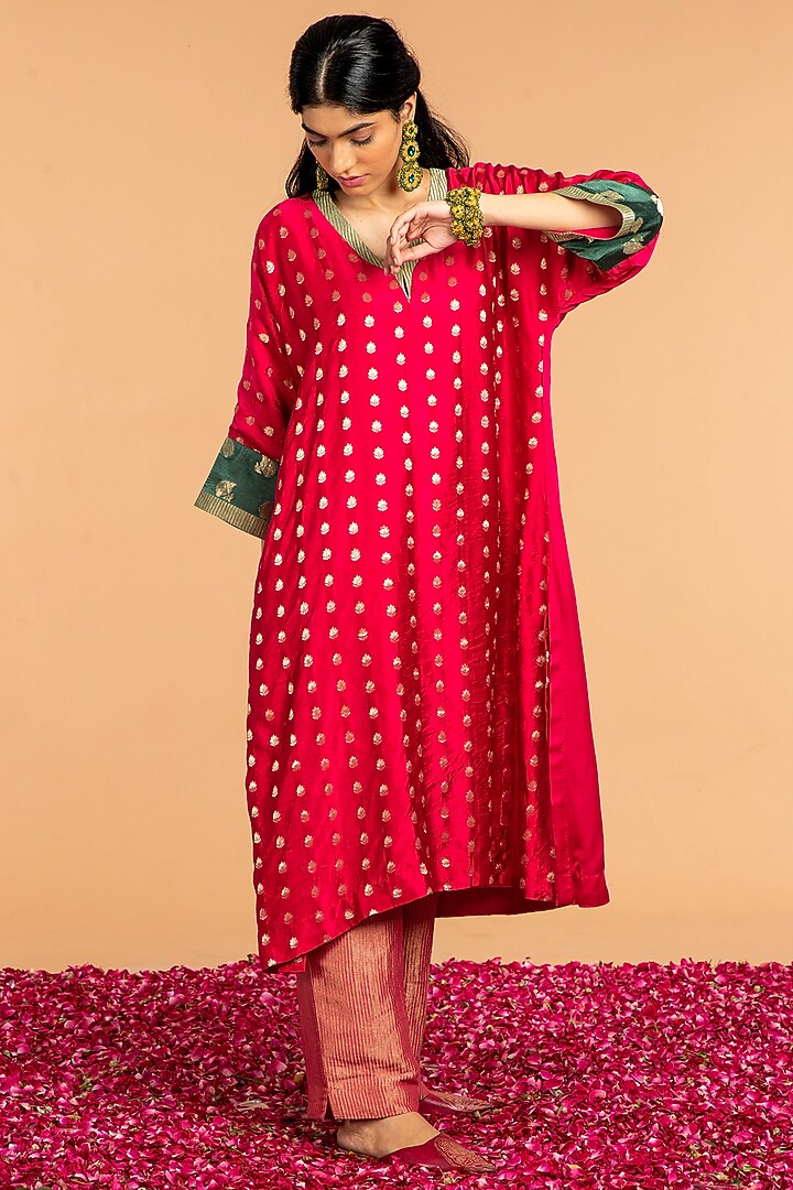 Rani Pink Mashru Boota Embroidered Kaftan by Vasstram at Pernia's Pop Up Shop