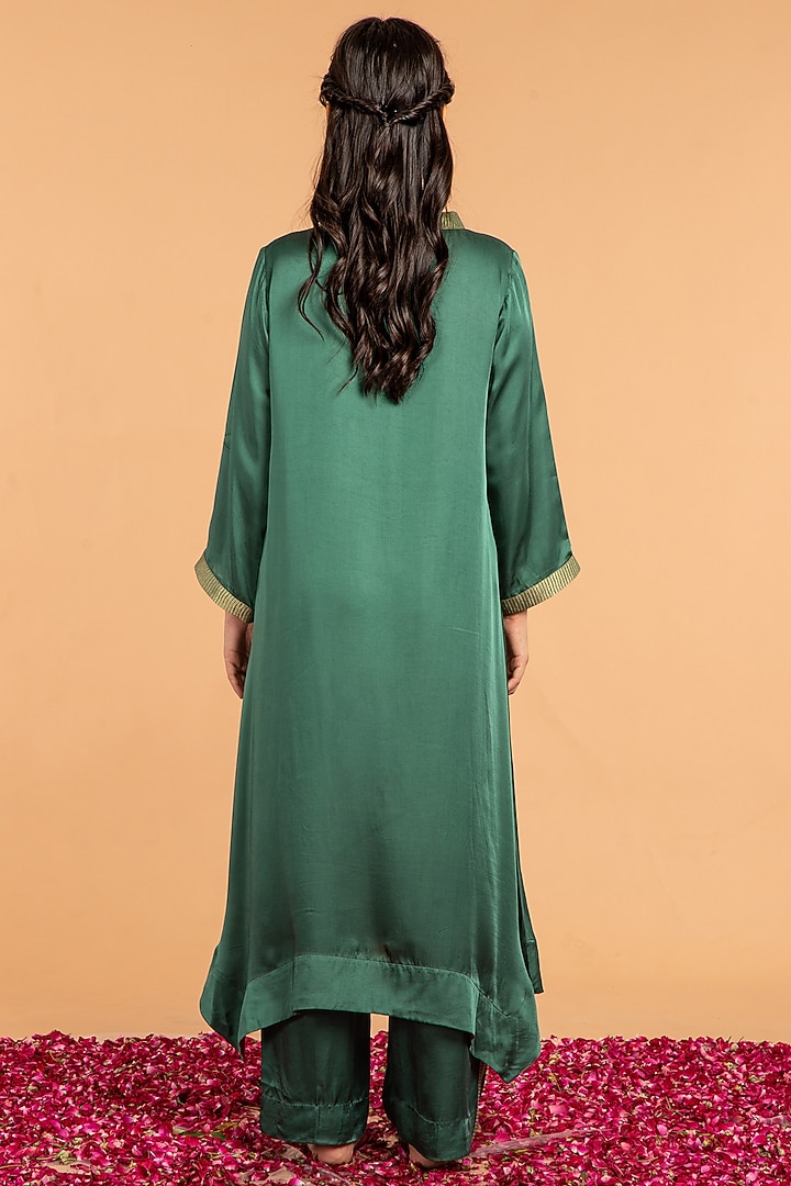 Emerald Green Modal Satin Asymmetrical Kurta by Vasstram at Pernia's Pop Up Shop