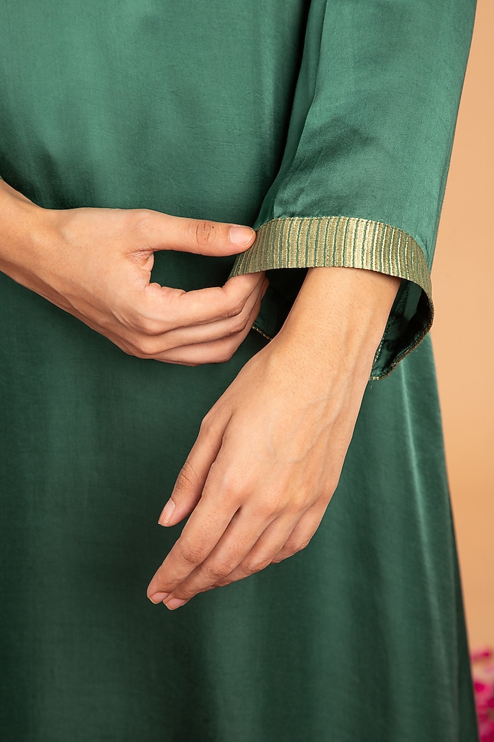 Emerald Green Modal Satin Asymmetrical Kurta by Vasstram at Pernia's Pop Up Shop