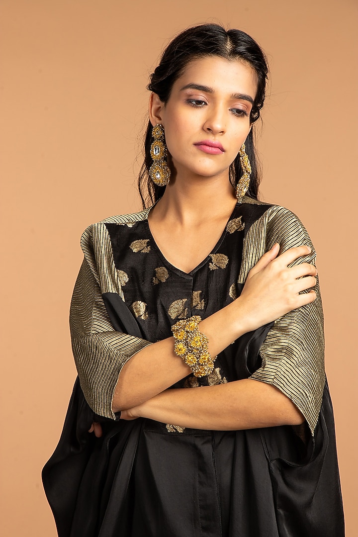 Black Mashru Zari Striped Kaftan by Vasstram at Pernia's Pop Up Shop