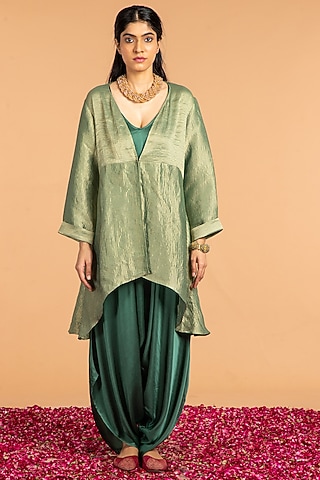 Emerald Green Zari Overlay by Vasstram