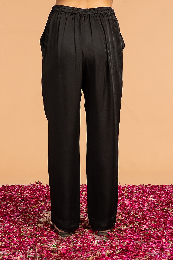 Black Modal Satin Straight-Fit Pants by Vasstram at Pernia's Pop Up Shop