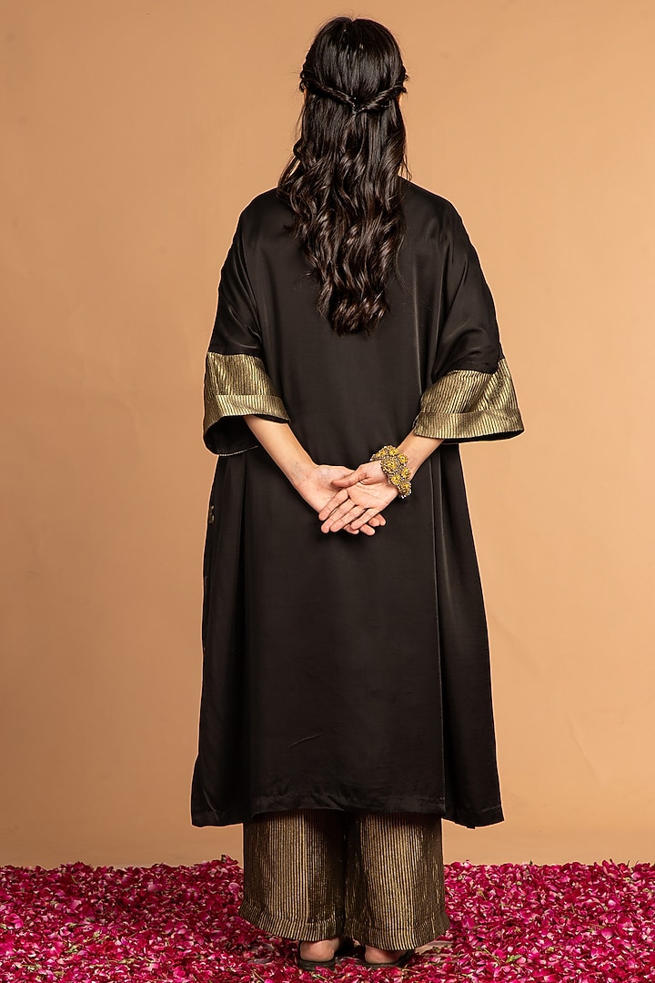 Black Mashru Silk Striped & Boota Embroidered Kaftan by Vasstram at Pernia's Pop Up Shop