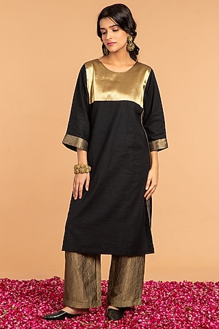 Black & Gold Cotton Tunic by Vasstram