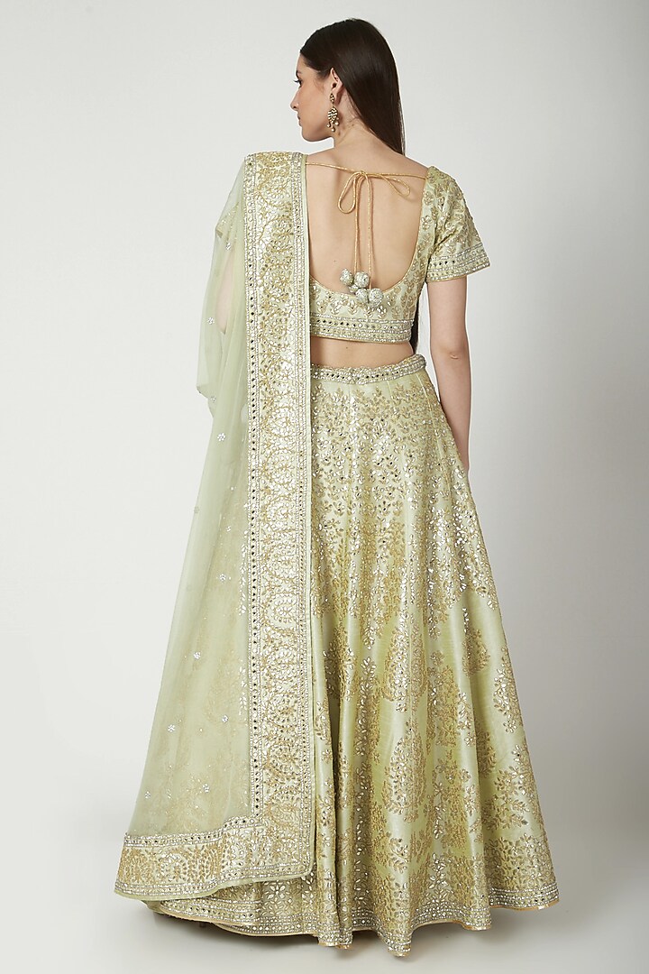 Olive Green Gota Embroidered Wedding Lehenga Set by Vandana Sethi at Pernia's Pop Up Shop