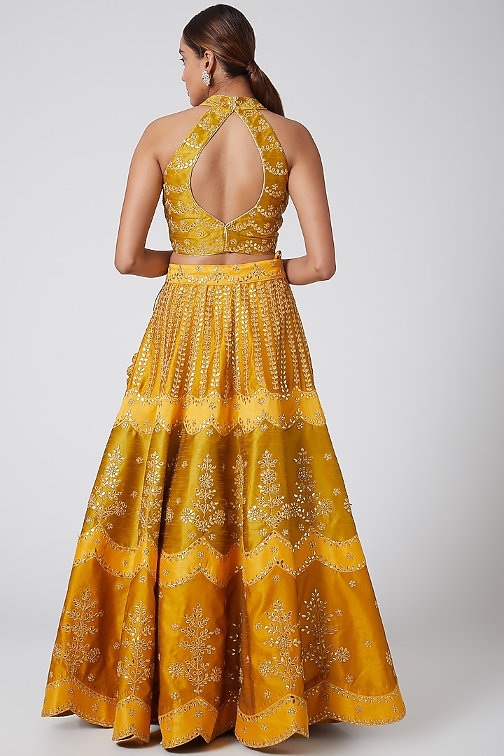Mustard Embroidered Wedding Lehenga Set by Vandana Sethi at Pernia's Pop Up Shop