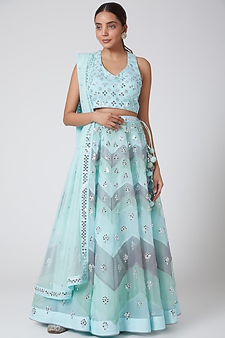 Powder Blue Embroidered Lehenga Set by Vandana Sethi