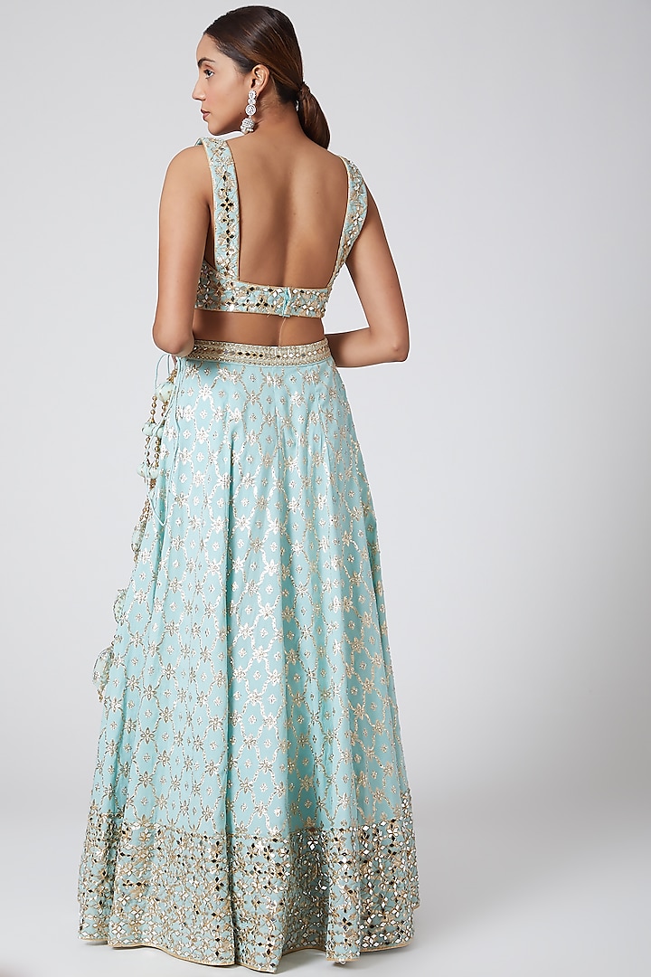 Aqua Blue Embroidered Wedding Lehenga Set by Vandana Sethi at Pernia's Pop Up Shop