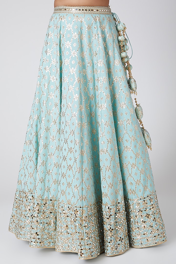 Aqua Blue Embroidered Wedding Lehenga Set by Vandana Sethi at Pernia's Pop Up Shop