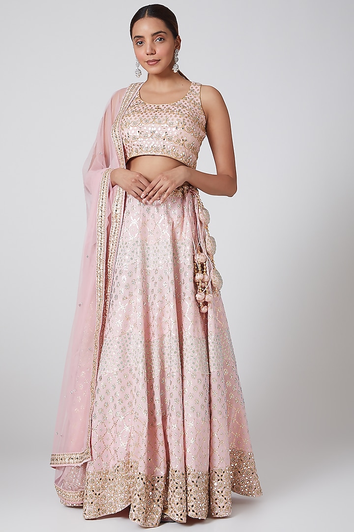 Blush Pink Embroidered Lehenga Set by Vandana Sethi