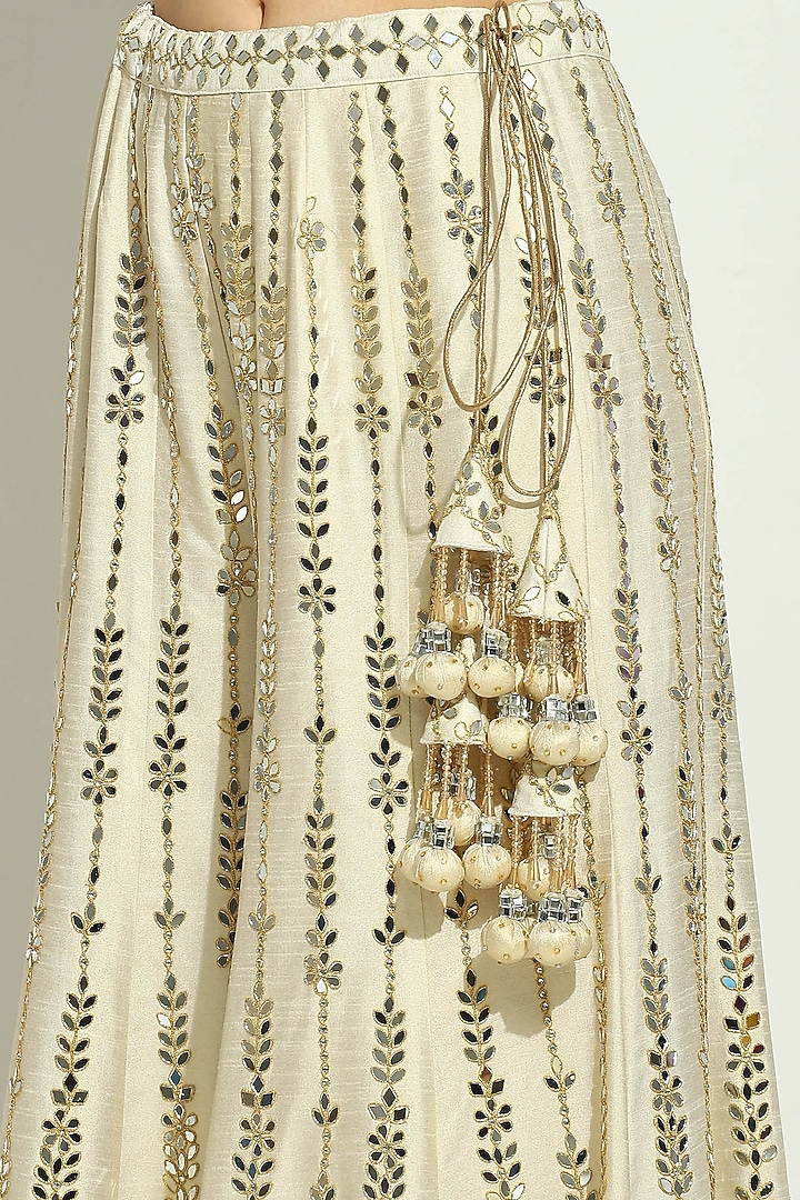Ivory Dupion Silk Mirror Embroidered Bridal Sharara Set by Vandana Sethi at Pernia's Pop Up Shop