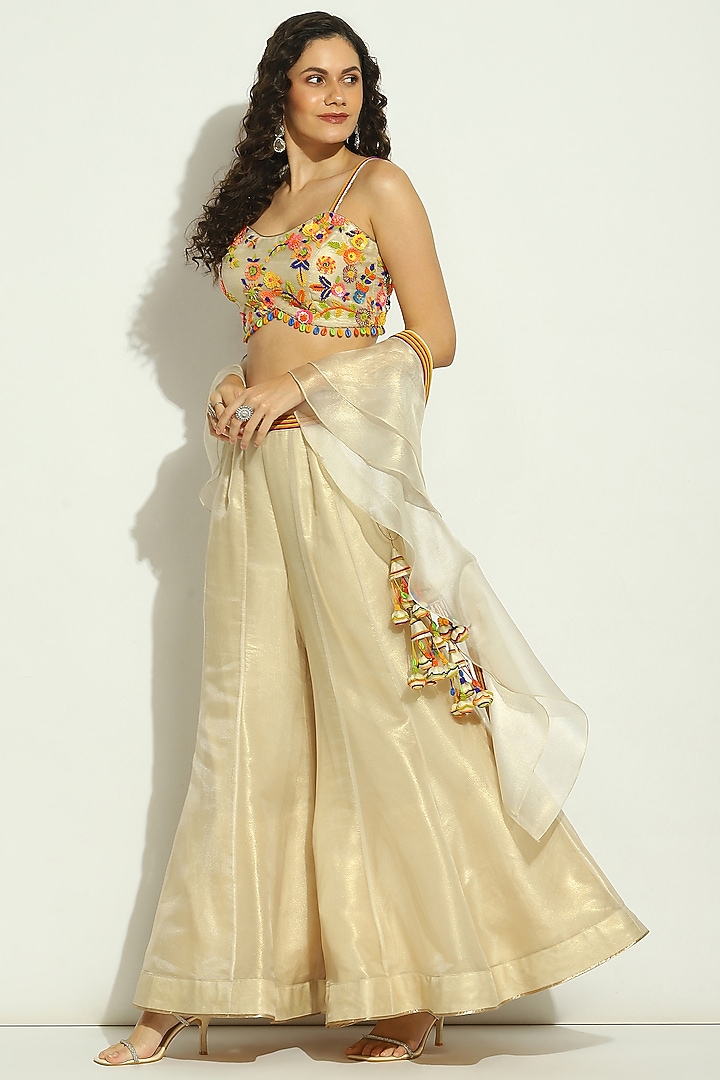 Golden Beige Organza Bridal Sharara Set by Vandana Sethi at Pernia's Pop Up Shop