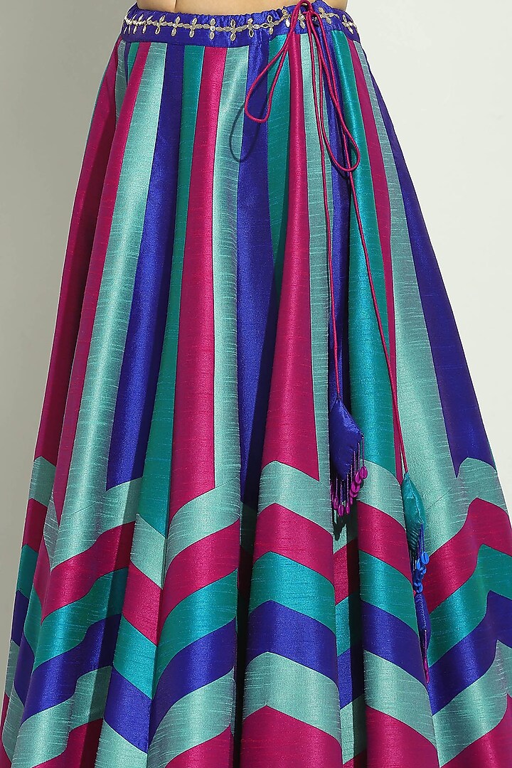 Multi-Colored Dupion Silk Patchwork Chevron Wedding Lehenga Set by Vandana Sethi at Pernia's Pop Up Shop