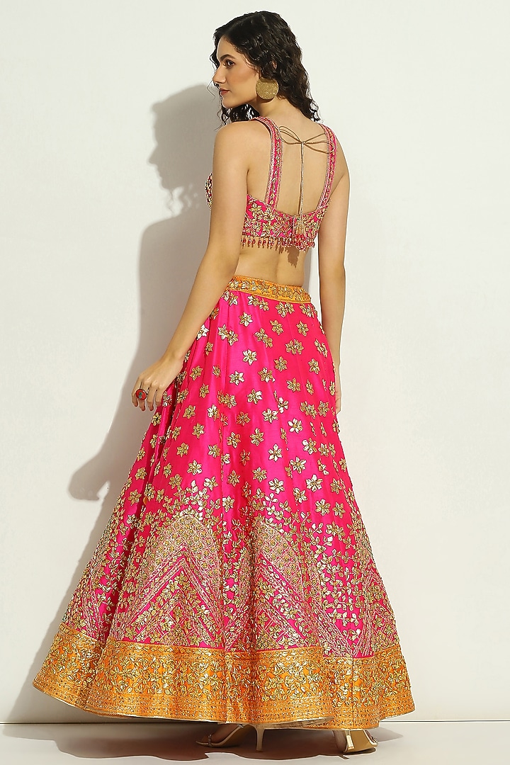 Fuchsia Dupion Silk Gota Bridal Lehenga Set by Vandana Sethi at Pernia's Pop Up Shop