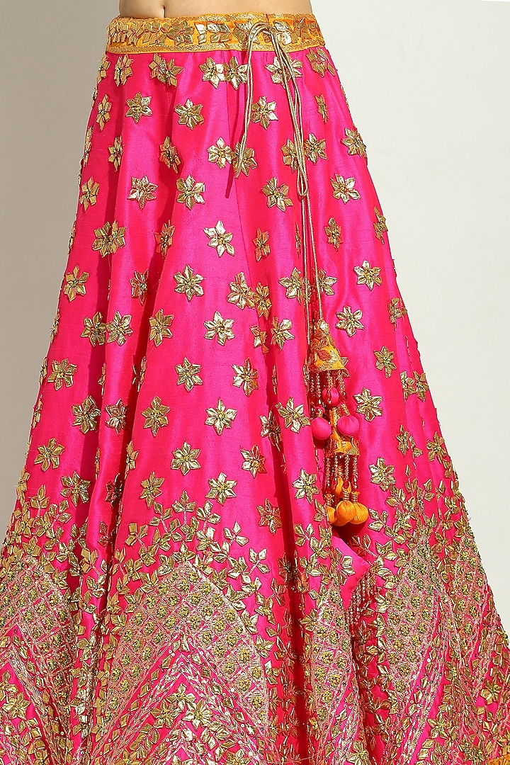 Fuchsia Dupion Silk Gota Bridal Lehenga Set by Vandana Sethi at Pernia's Pop Up Shop