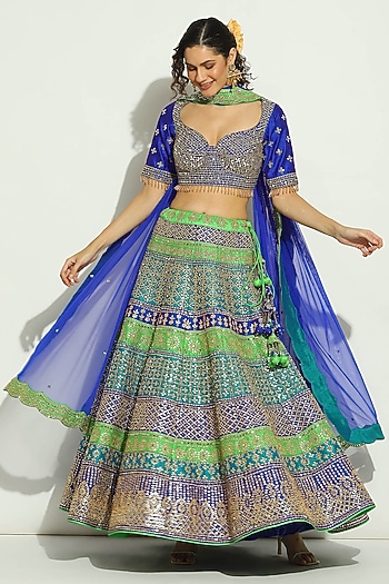 Multi-Colored Dupion Silk Gota Patti Embroidered Bridal Lehenga Set by Vandana Sethi at Pernia's Pop Up Shop
