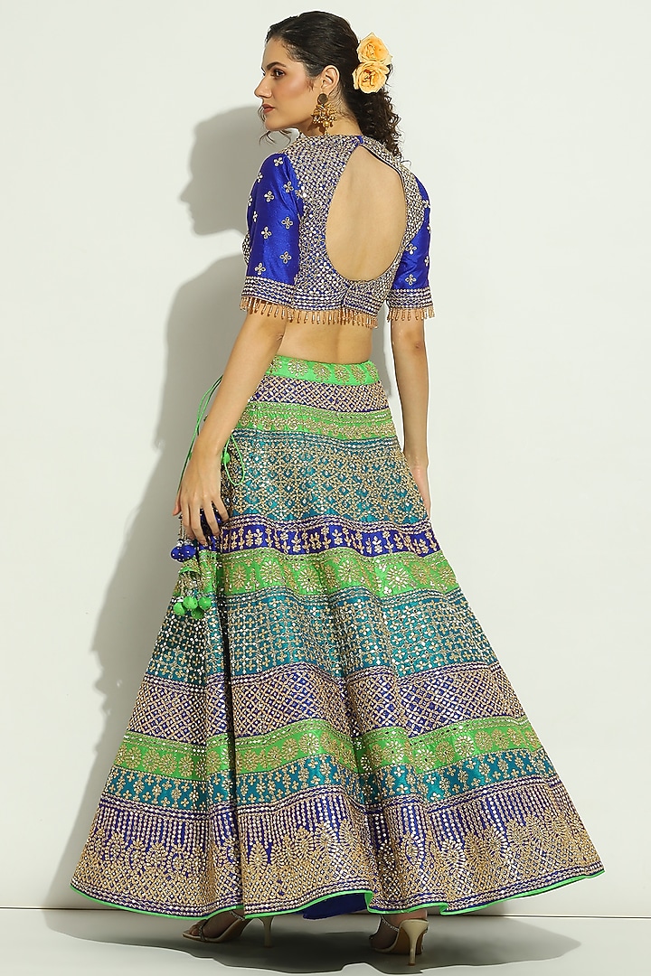 Multi-Colored Dupion Silk Gota Patti Embroidered Bridal Lehenga Set by Vandana Sethi at Pernia's Pop Up Shop