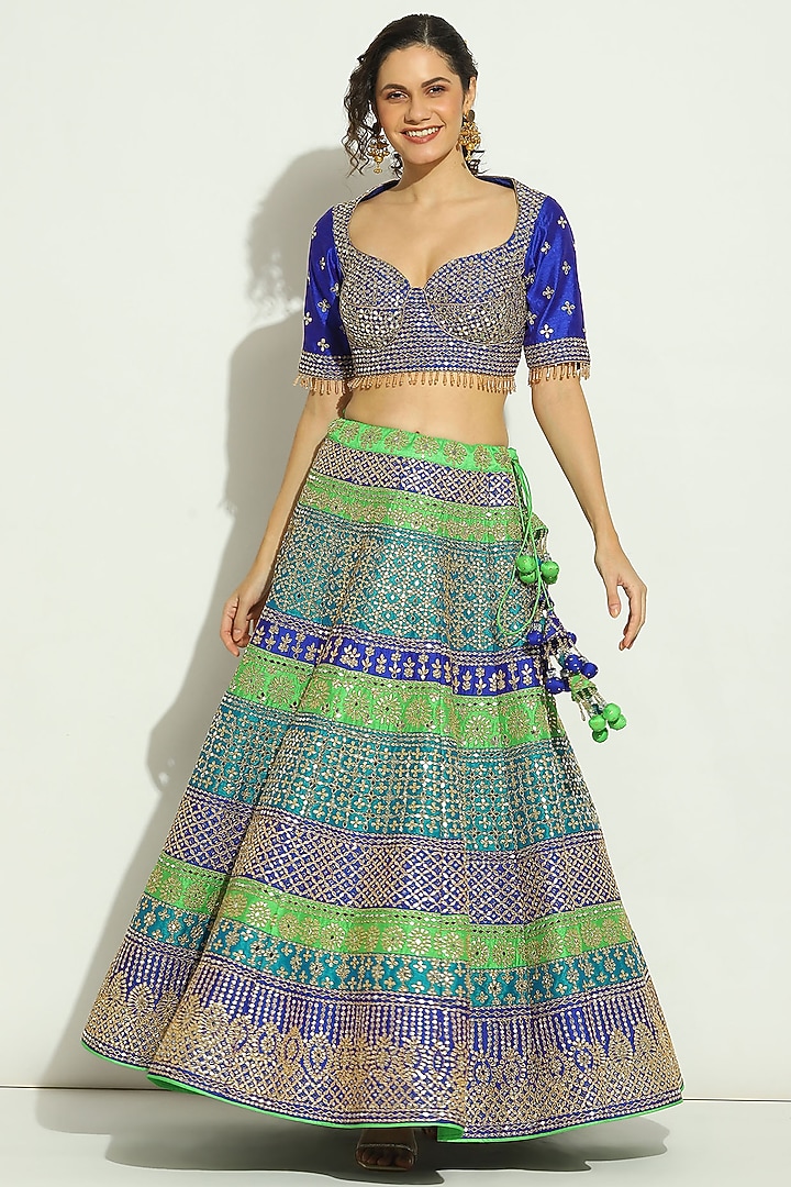 Multi-Colored Dupion Silk Gota Patti Embroidered Bridal Lehenga Set by Vandana Sethi at Pernia's Pop Up Shop