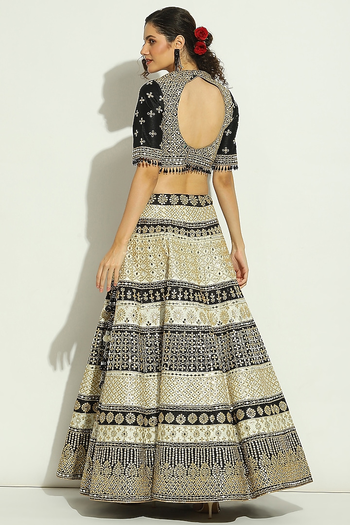 Black & White Dupion Silk Gota Patti Embroidered Bridal Lehenga Set by Vandana Sethi at Pernia's Pop Up Shop