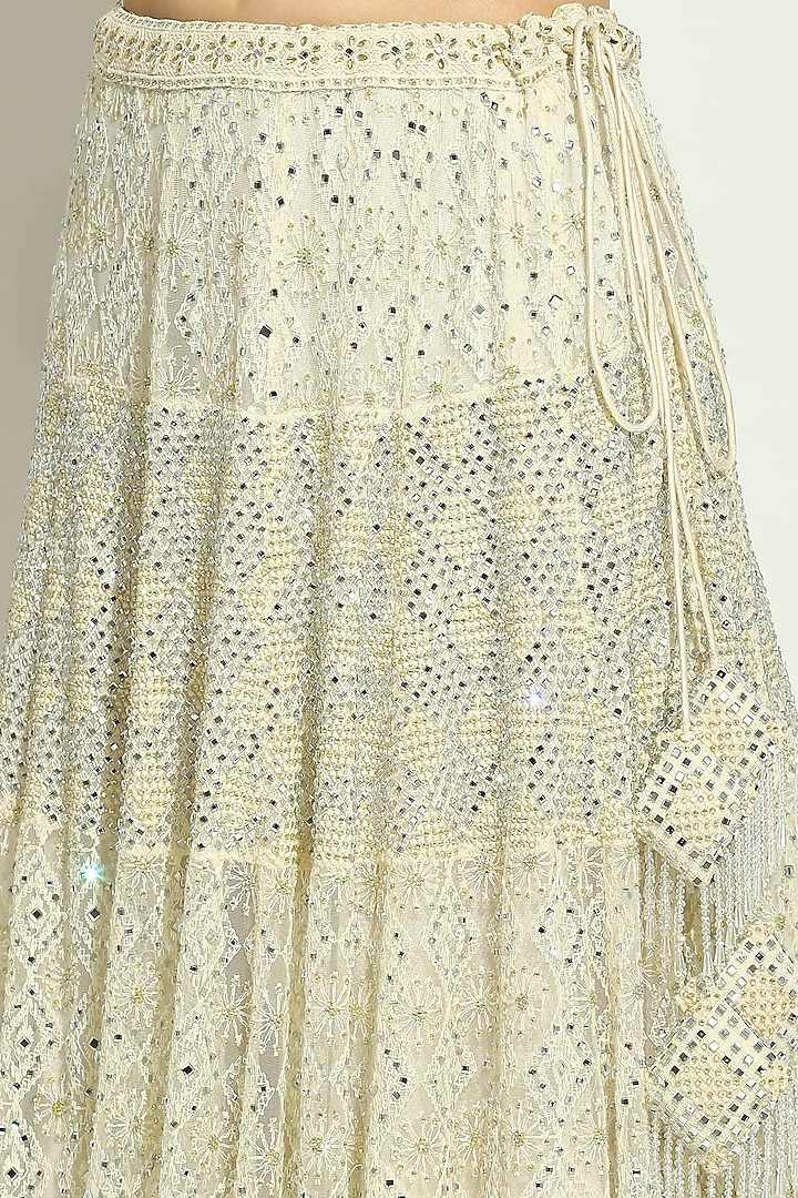 Ivory Net Chikankari Swarovski Embroidered Wedding Lehenga Set by Vandana Sethi at Pernia's Pop Up Shop