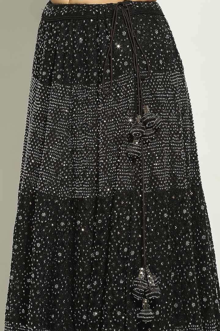 Black Net Chikankari Swarovski Embroidered Bridal Lehenga Set by Vandana Sethi at Pernia's Pop Up Shop