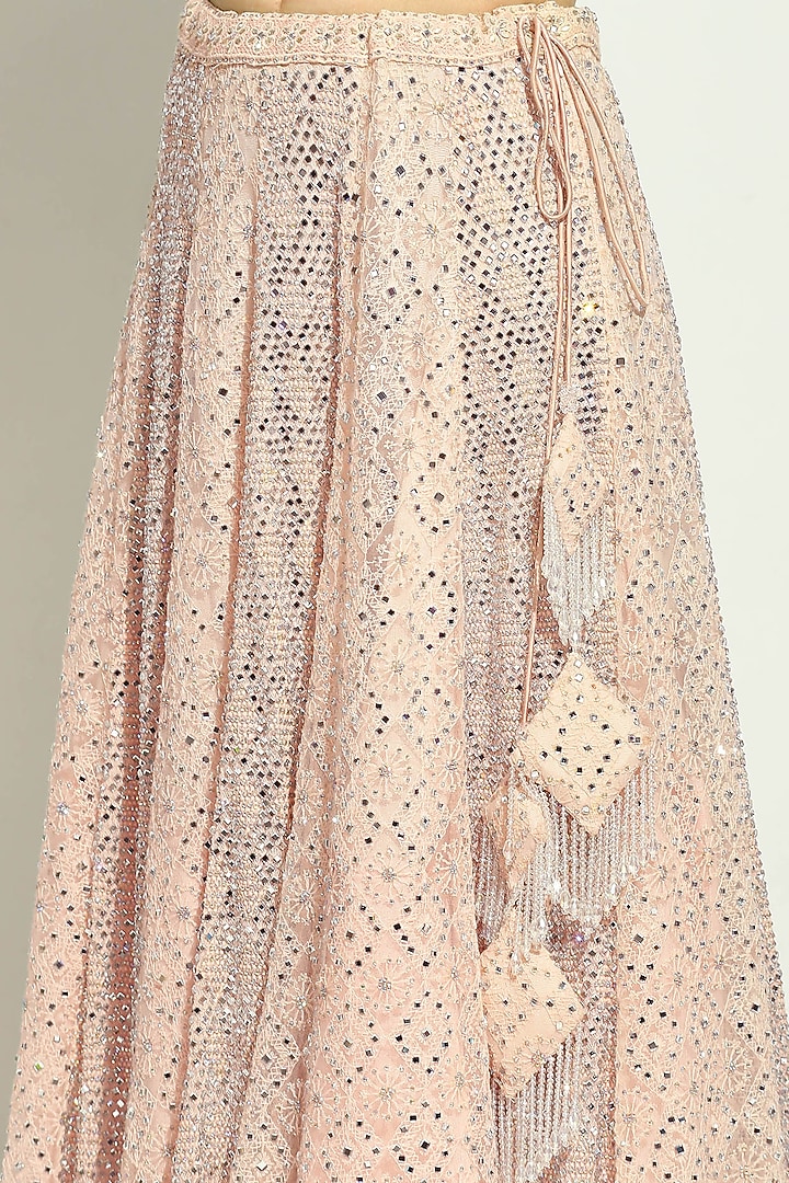 Pale Pink Net Chikankari Swarovski Embroidered Bridal Lehenga Set by Vandana Sethi at Pernia's Pop Up Shop