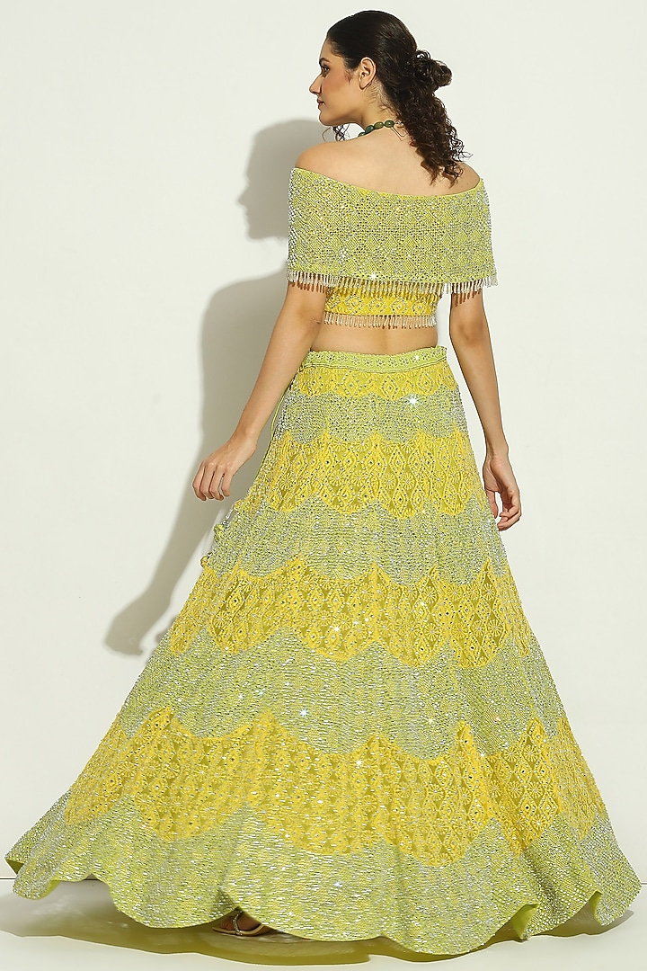 Lyril Green Net Chikankari Swarovski Embroidered Bridal Lehenga Set by Vandana Sethi at Pernia's Pop Up Shop