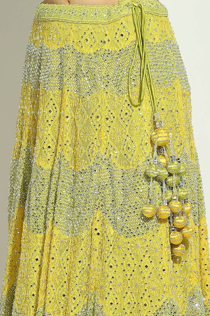 Lyril Green Net Chikankari Swarovski Embroidered Bridal Lehenga Set by Vandana Sethi at Pernia's Pop Up Shop