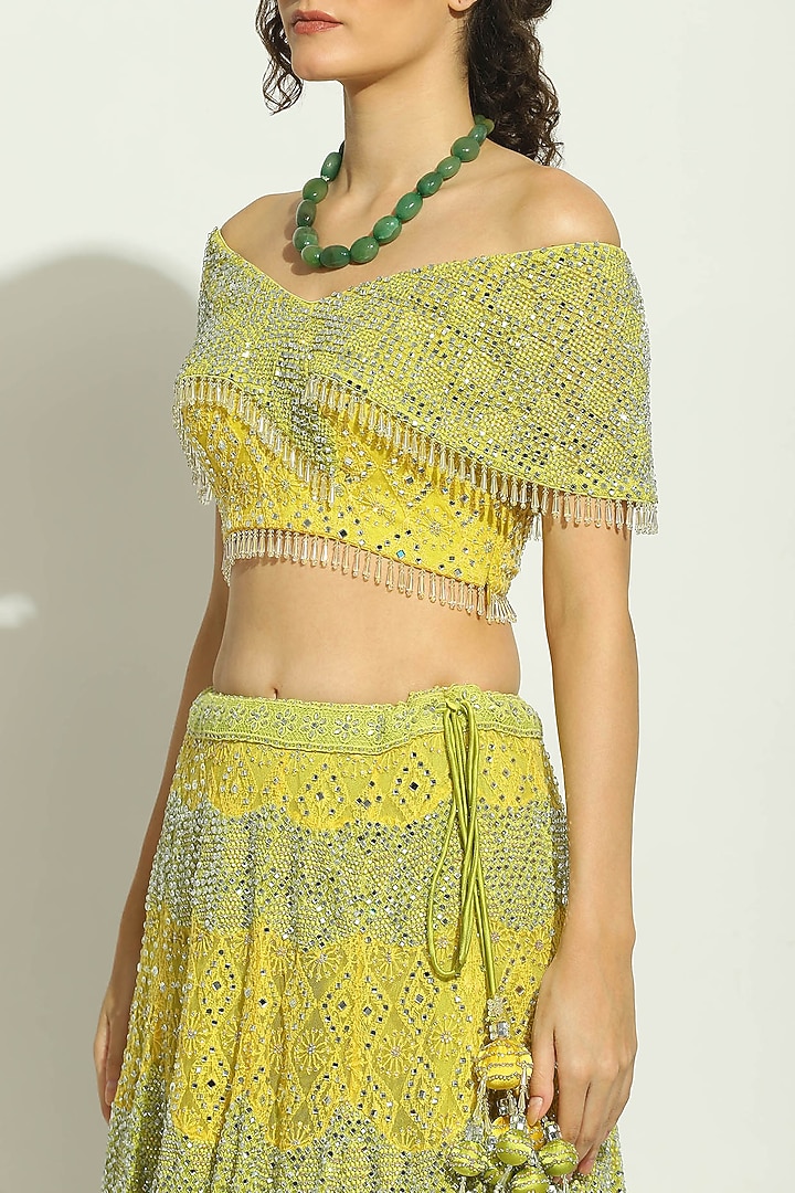 Lyril Green Net Chikankari Swarovski Embroidered Bridal Lehenga Set by Vandana Sethi at Pernia's Pop Up Shop
