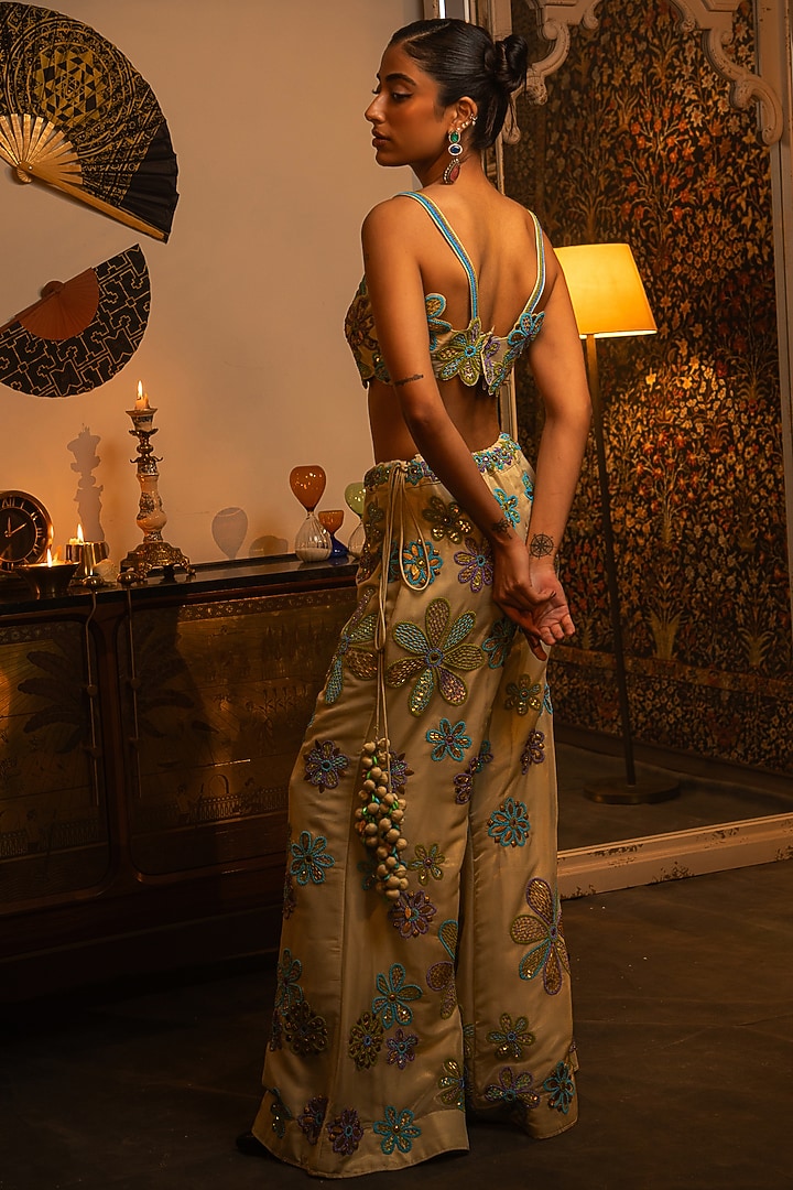 Misty Blue Organza Bead Embroidered Wedding Sharara Set by Vandana Sethi at Pernia's Pop Up Shop