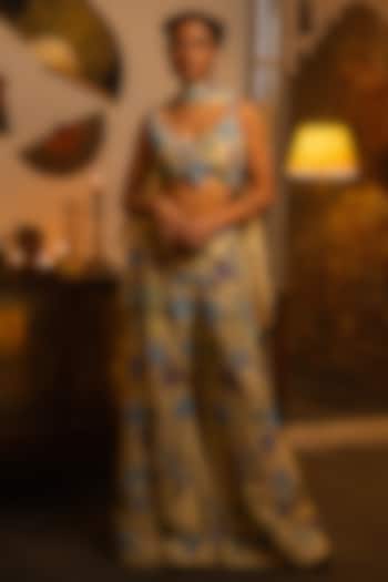 Misty Blue Organza Bead Embroidered Wedding Sharara Set by Vandana Sethi at Pernia's Pop Up Shop