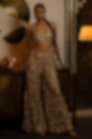 Gold Net Sequins Work Bridal Sharara Set by Vandana Sethi at Pernia's Pop Up Shop