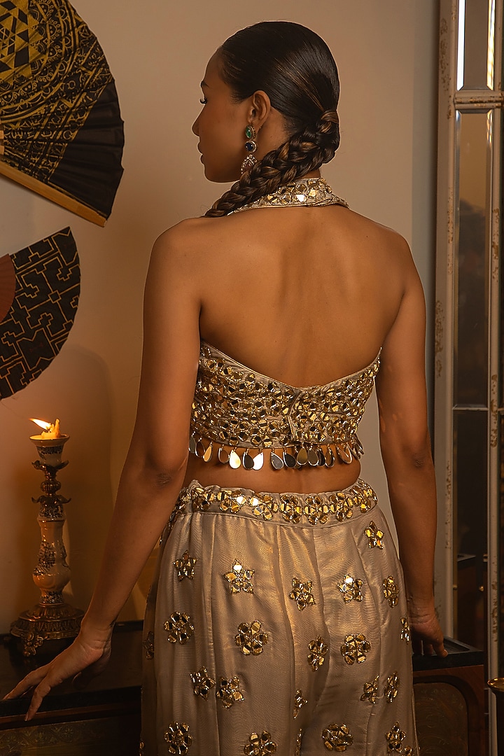Sky Grey Shimmer Organza Mirror Work Bridal Sharara Set by Vandana Sethi at Pernia's Pop Up Shop