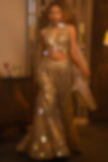 Sky Grey Shimmer Organza Mirror Work Bridal Sharara Set by Vandana Sethi at Pernia's Pop Up Shop