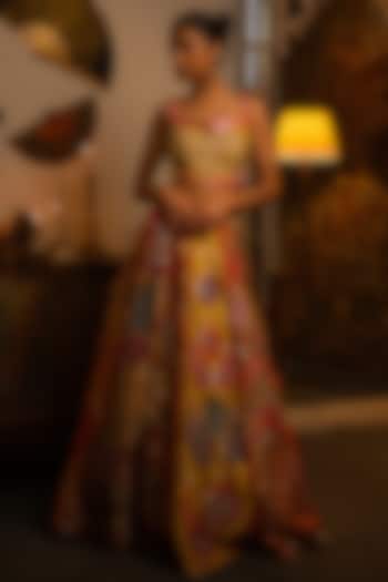 Multi-Colored Brocade Mirror Work Bridal Lehenga Set by Vandana Sethi at Pernia's Pop Up Shop