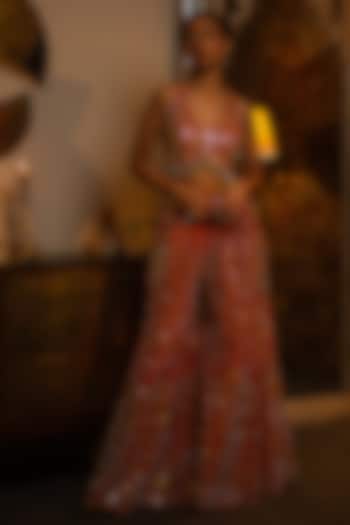 Fuchsia Pink Dupion Silk Mirror Work Bridal Sharara Set by Vandana Sethi at Pernia's Pop Up Shop