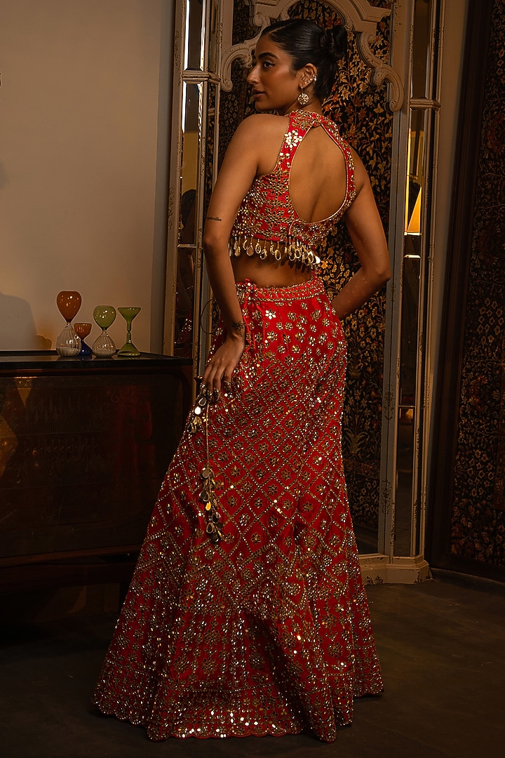 Fuchsia Pink Dupion Silk Mirror Work Bridal Sharara Set by Vandana Sethi at Pernia's Pop Up Shop