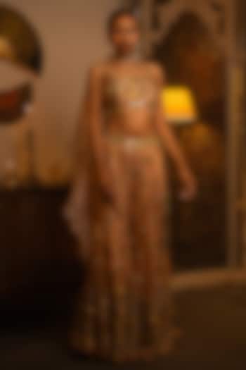 Powder Pink Shimmer Organza Mirror Work Bridal Sharara Set by Vandana Sethi at Pernia's Pop Up Shop