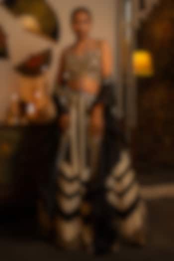 Black & White Soft Silk Mirror Work Wedding Lehenga Set by Vandana Sethi at Pernia's Pop Up Shop