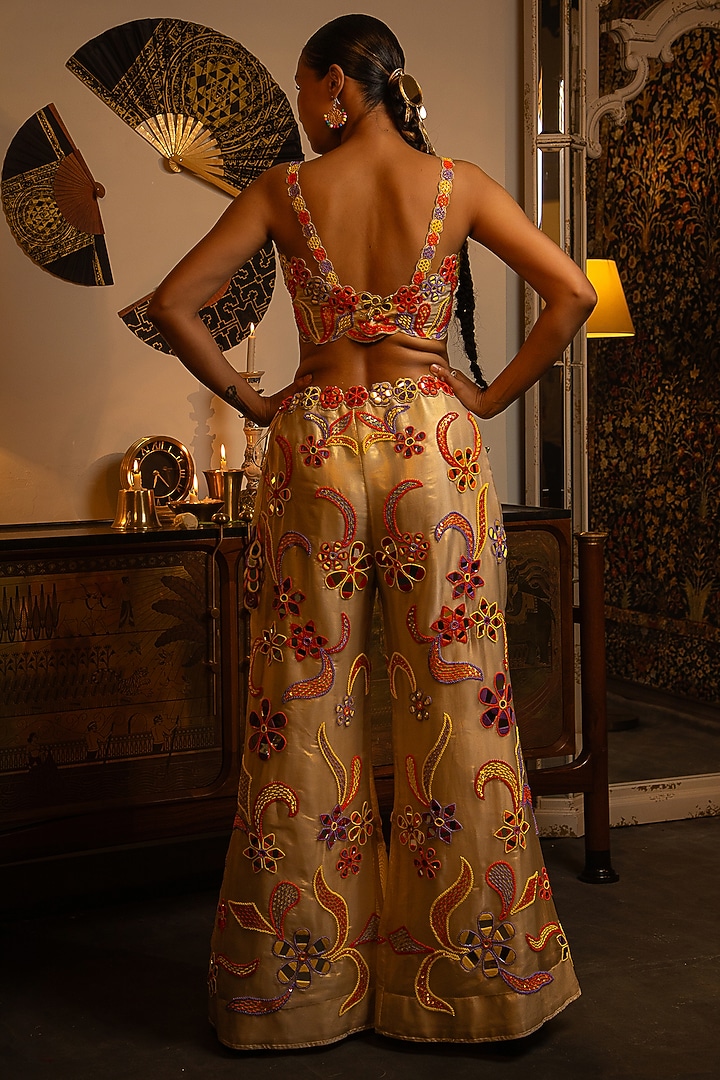 Ivory Raw Silk & Shimmer Organza Bead Work Wedding Sharara Set by Vandana Sethi at Pernia's Pop Up Shop