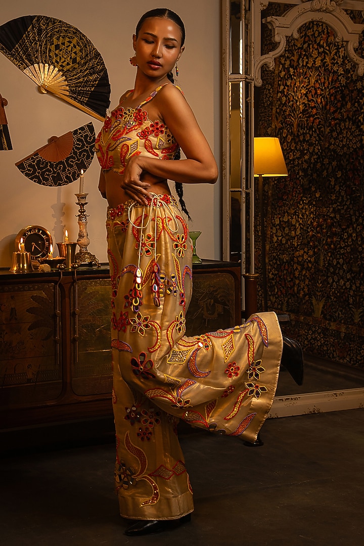 Ivory Raw Silk & Shimmer Organza Bead Work Wedding Sharara Set by Vandana Sethi at Pernia's Pop Up Shop