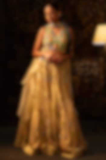 Ivory Shimmer Organza Bead Work Bridal Lehenga Set by Vandana Sethi at Pernia's Pop Up Shop