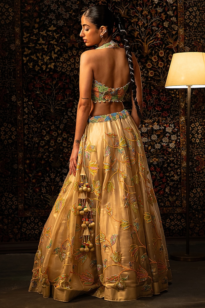 Ivory Shimmer Organza Bead Work Bridal Lehenga Set by Vandana Sethi at Pernia's Pop Up Shop
