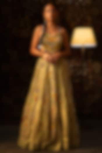 Sea Green Shimmer Organza Bead Work Wedding Lehenga Set by Vandana Sethi at Pernia's Pop Up Shop